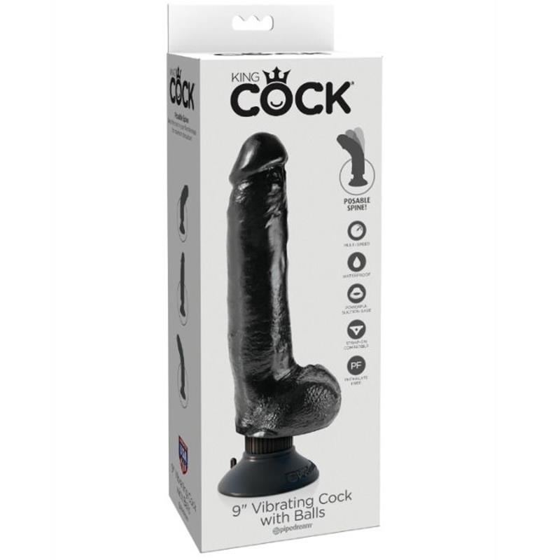 23 CM VIBRATING COCK WITH BALLS BLACK