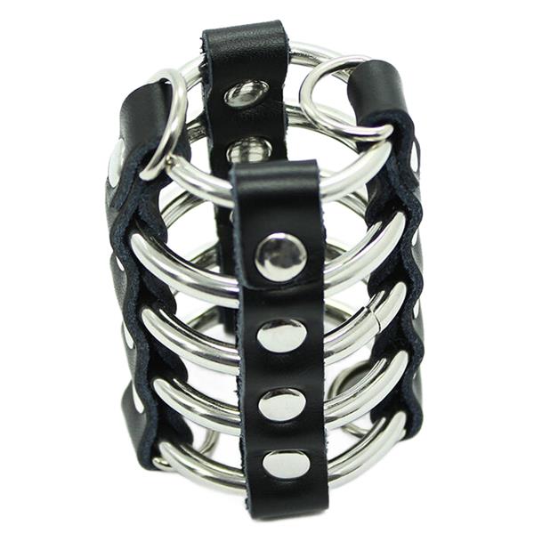 PENIS CAGE WITH METAL RINGS AND LEATHER STRAPS