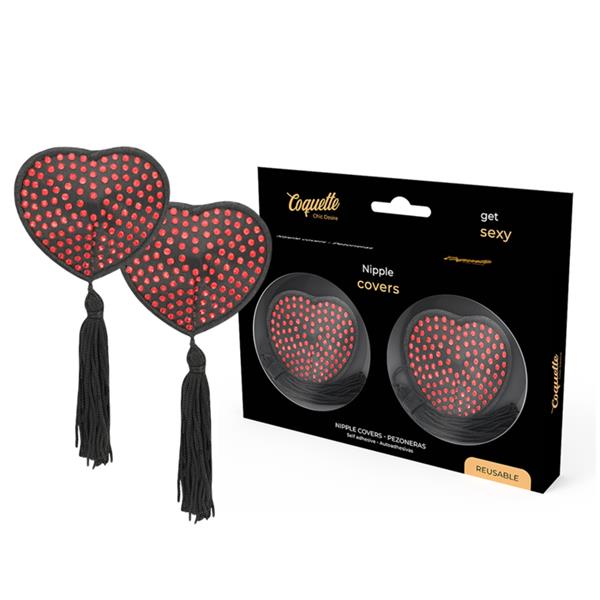NIPPLE COVERS HEART BLACK / RED