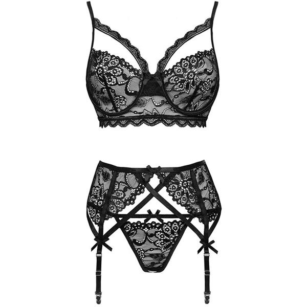 MORIDAM LC 90552 BRA + GARTER BELT + PANTY NEGRO
