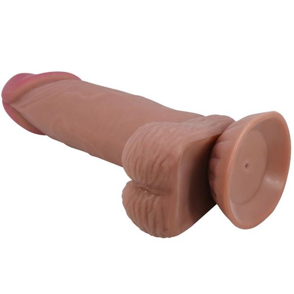 SERIJA SLIDING SKIN REALISTIČNI DILDO S CUPOM ZA USISAVANJE SMEĐE BOJE 19.4 CM