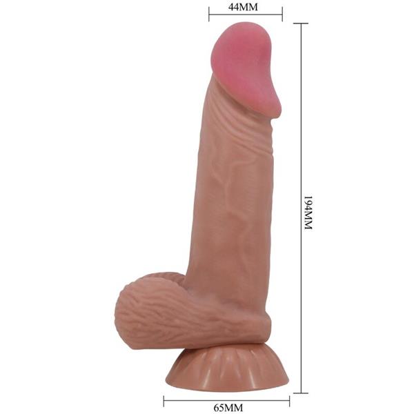 SERIJA SLIDING SKIN REALISTIČNI DILDO S CUPOM ZA USISAVANJE SMEĐE BOJE 19.4 CM
