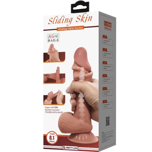 SERIJA SLIDING SKIN REALISTIČNI DILDO S CUPOM ZA USISAVANJE SMEĐE BOJE 19.4 CM
