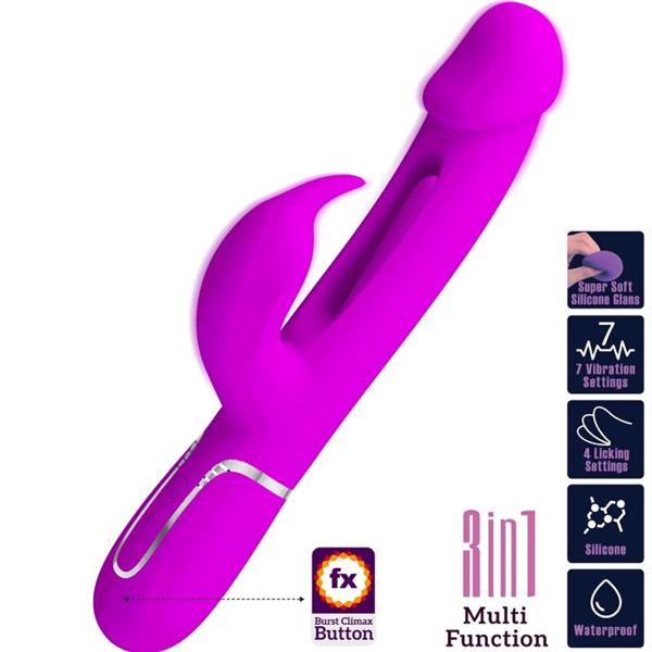 KAMPAS RABBIT 3 IN 1 MULTIFUNCTION VIBRATOR WITH TONGUE FUCHSIA