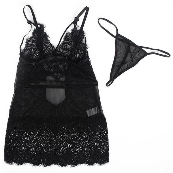 BABYDOLL WITH ADJUSTABLE LACE STRAPS BLACK S/M