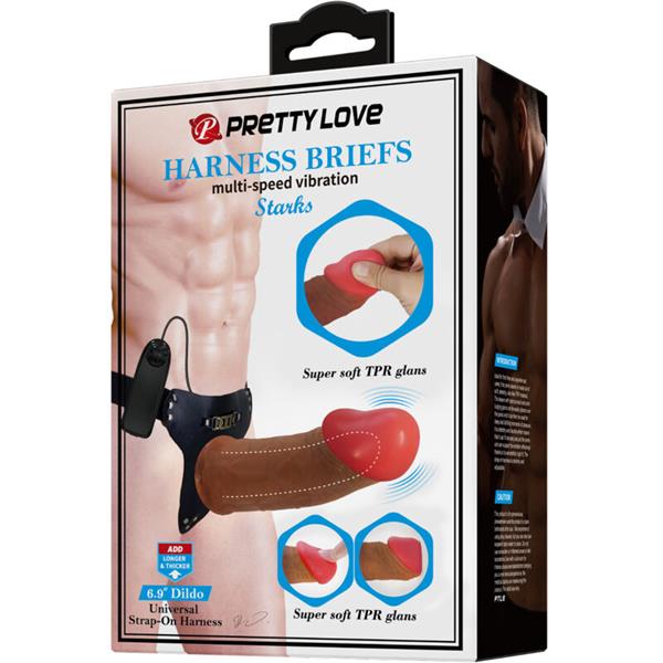 STARKS HARNESS BRIEFS MULTI-SPEED VIBRATION DILDO 17,5 CM LIGHT BROWN