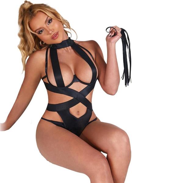 SEXY HALTER BODY WITH HARNESS BLACK S/M