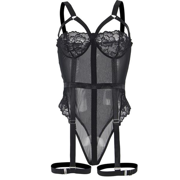 TEDDY WITH GARTER STRAP DETAIL CHEST BLACK S/M