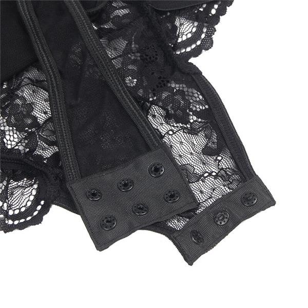 TEDDY WITH GARTER WITH LACE DETAIL AND STRIPS BLACK S/M