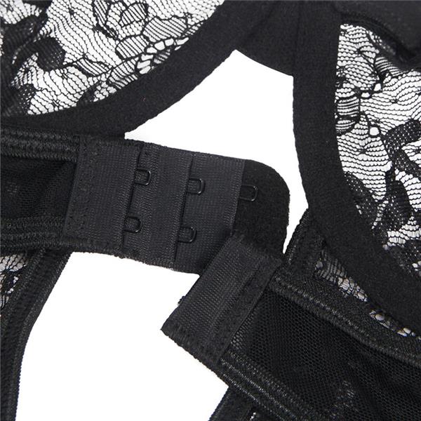 TEDDY WITH GARTER WITH LACE DETAIL AND STRIPS BLACK S/M