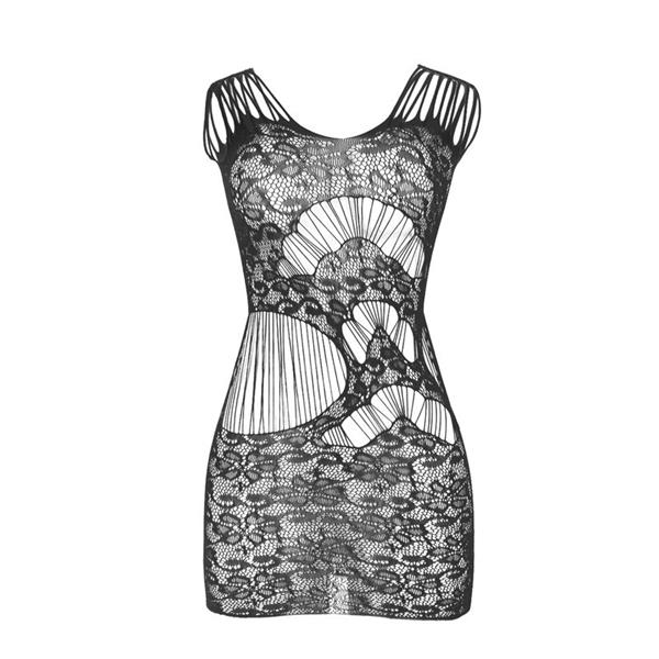 951771 LONG DRESS WITH OPEN BACK WITH FISHNET BLACK ONE SIZE