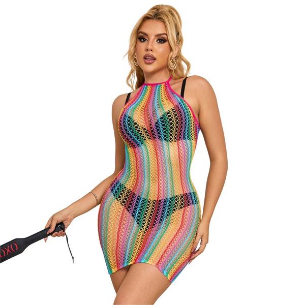 952341 RAINBOW FISHNET DRESS ONE SIZE