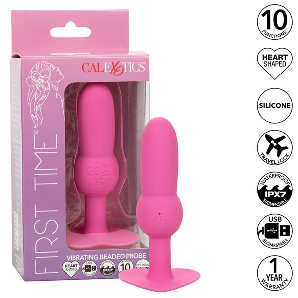 FIRST TIME ANAL PLUG BEADED PROBE 10 VIBRATIONS PINK