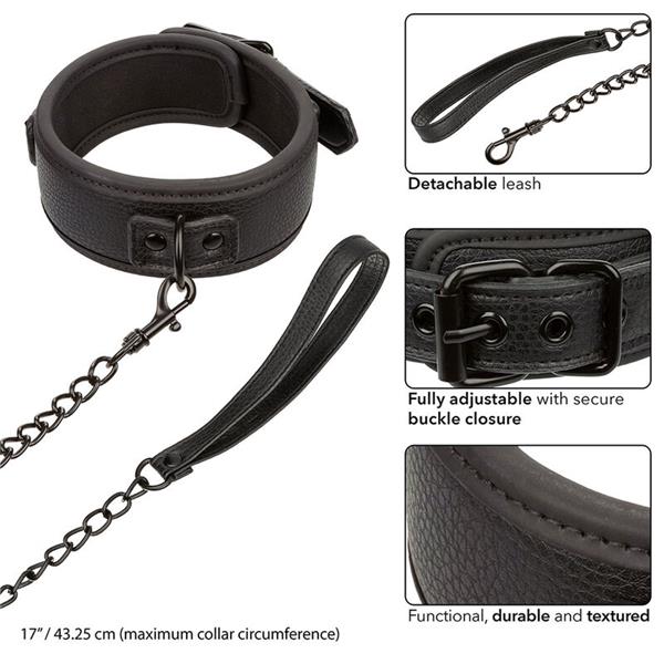 NOCTURNAL COLLAR & LEASH LEATHER ADJUSTABLE BLACK