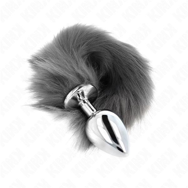 ANAL PLUG SIZE L 10 X 4 CM WITH SYNTHETIC TAIL 40 CM GREY AND WHITE