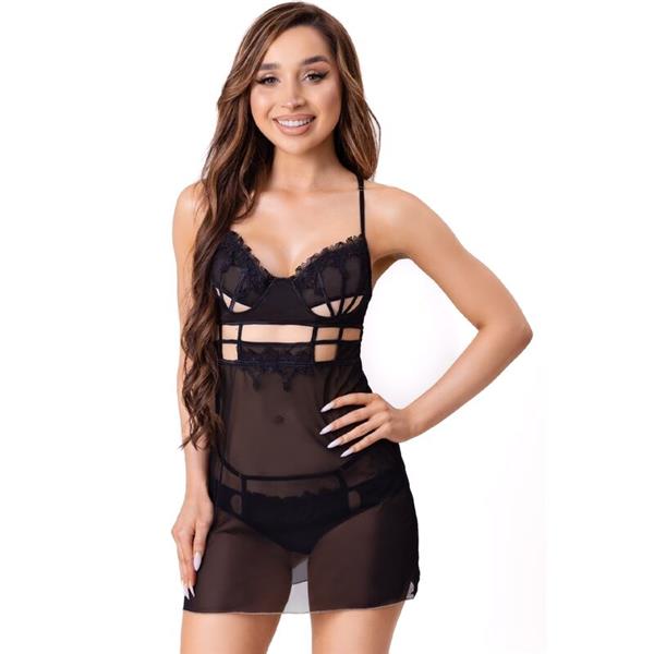 MAIA 20247 BABYDOLL + THONG BLACK S/M