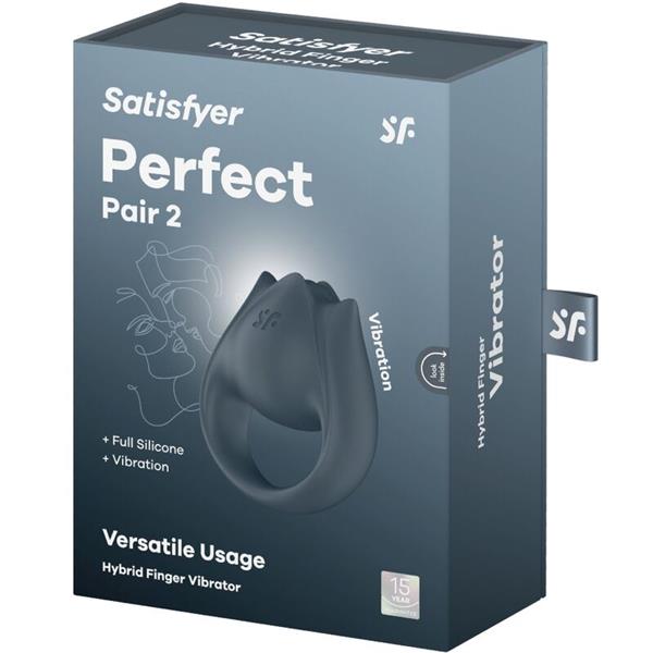 PERFECT PAIR 2 MULTIVIBRATOR 2 IN 1 PENIS RING AND FINGER STIMULATOR GREY