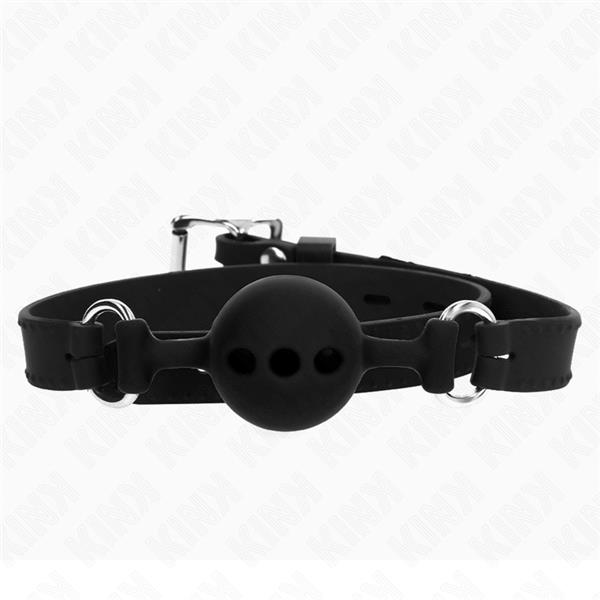 FULL SILICONE GAG 55 x 2 CM WITH 4 CM BALL SIZE S BLACK ADJUSTABLE 35-51 CM