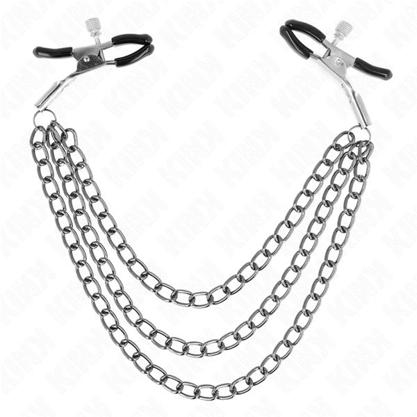 NIPPLE CLAMPS WITH 3 CHAINS BLACK 20/23/28 CM