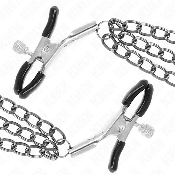 NIPPLE CLAMPS WITH 3 CHAINS BLACK 20/23/28 CM
