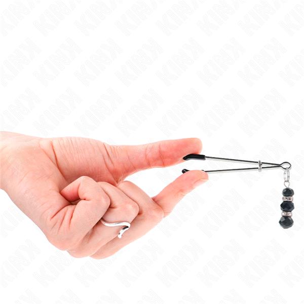GOLD THIN NIPPLE CLAMPS WITH 3 BLACK GLASS BEADS 7 CM