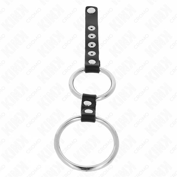 DOUBLE METAL PENIS RING 3.8 CM TO 5 CM CONNECTED WITH LEATHER