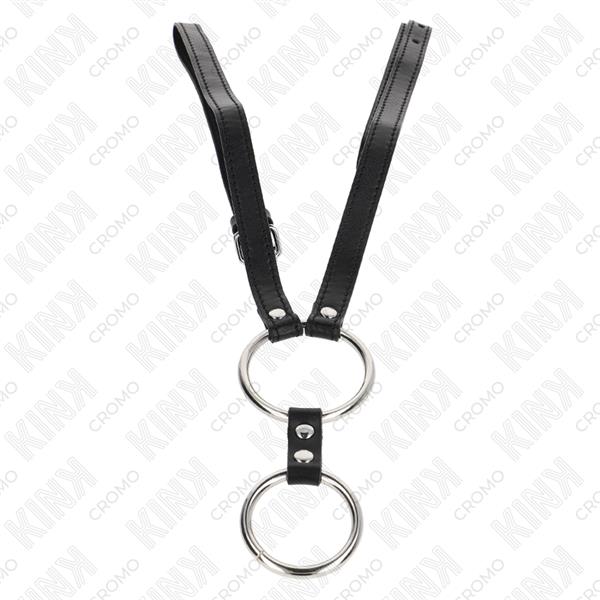 DOUBLE METAL PENIS RING 3.8 CM TO 5 CM WITH LEATHER BELT 112 CM