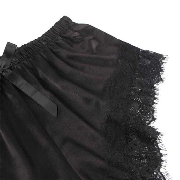 953935 CASUAL SILK NIGHTGOWN + LACE PANTS BLACK S/M