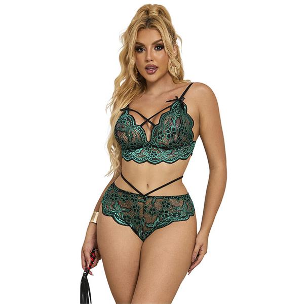 954093 BRA + PANTIES LACE GREEN L/XL