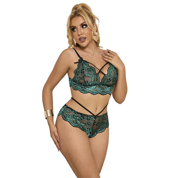 954093 BRA + PANTIES LACE GREEN L/XL
