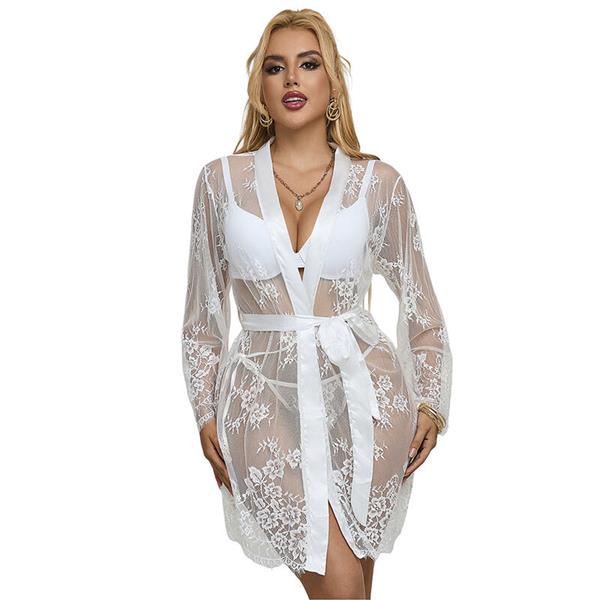 954376 LONG SLEEVE NIGHTGOWN WITH FLORAL DESIGN WHITE L/XL