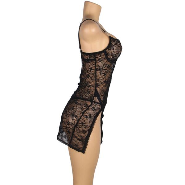 954185 ČIPKASTI BABYDOLL S PODESIVIM TRAKAMA CRNI S/M