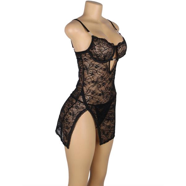 954185 ČIPKASTI BABYDOLL S PODESIVIM TRAKAMA CRNI S/M