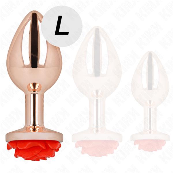 PINK GOLD ANAL PLUG WITH RED ROSE L