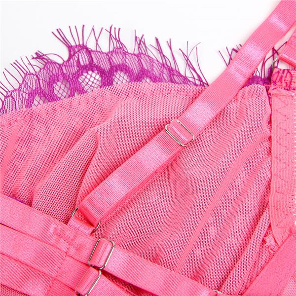 955359 SET OF BRA WITH LACE AND GARTER LINKS PINK AND PURPLE S/M