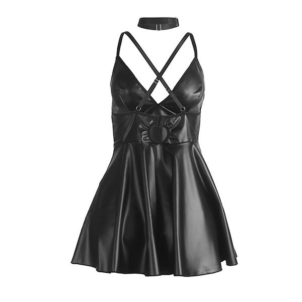955373 DRESS WITH BLACK LEATHER STRAPS S/M