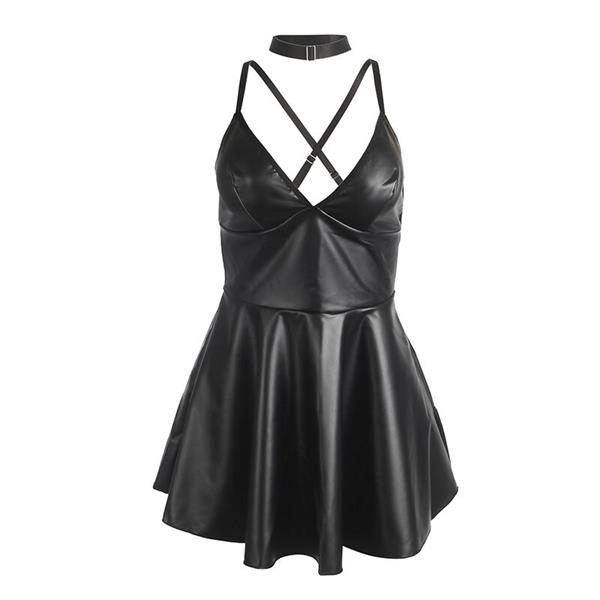 955380 DRESS WITH BLACK LEATHER STRAPS L/XL