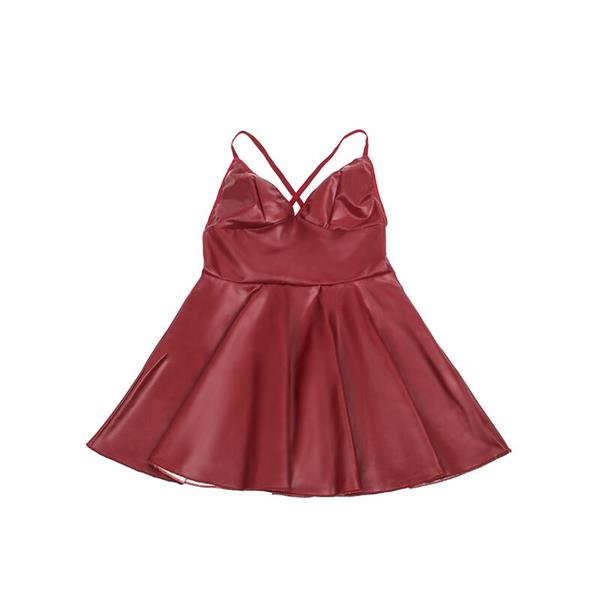 955397 DRESS WITH BURGUNDY LEATHER STRAPS S/M