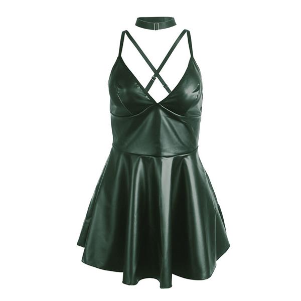 955441 DRESS WITH GREEN LEATHER STRAPS L/XL