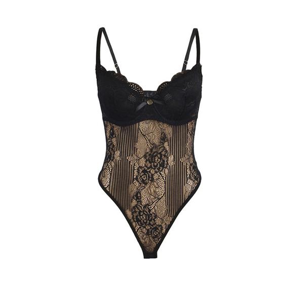 955625 LACE BODYSUIT WITH BOTTOM CLOSURE BLACK L/XL