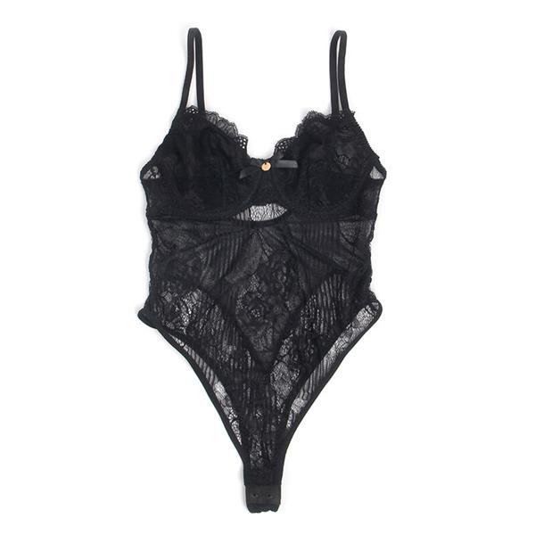 955625 LACE BODYSUIT WITH BOTTOM CLOSURE BLACK L/XL