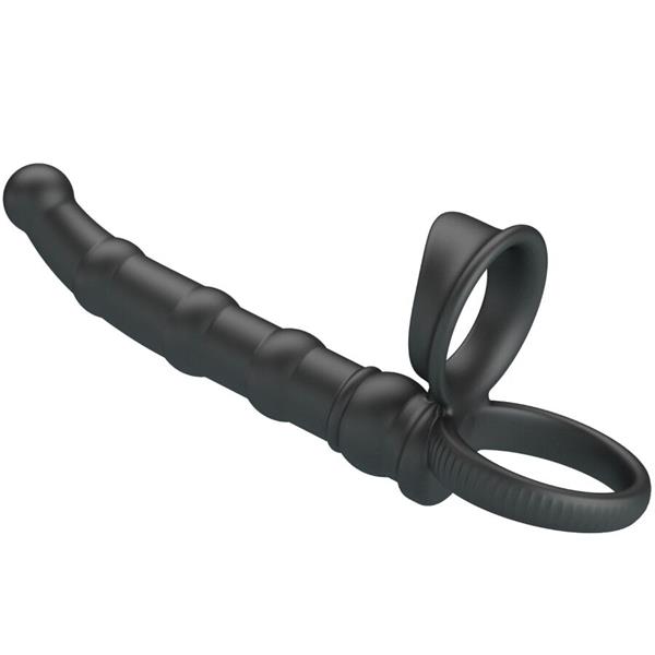 TATUM VIBRATING PENIS RING WITH PLUG 10 VIBRATIONS BLACK