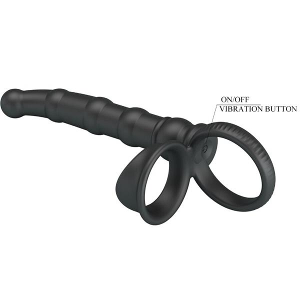 TATUM VIBRATING PENIS RING WITH PLUG 10 VIBRATIONS BLACK
