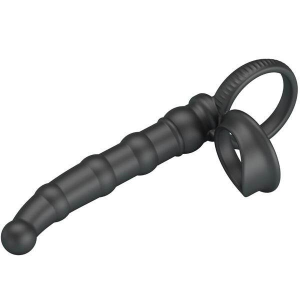 TATUM VIBRATING PENIS RING WITH PLUG 10 VIBRATIONS BLACK