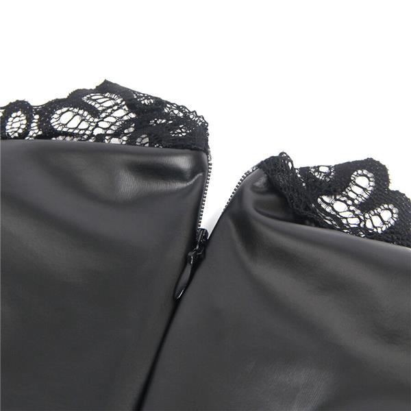 957544 LACE COLLAR LEATHER DRESS BLACK S/M