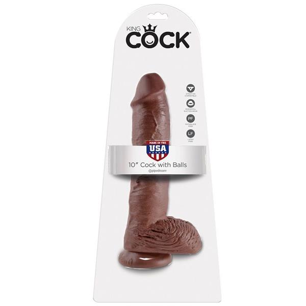 10 DILDO BROWN WITH BALLS 25.4 CM