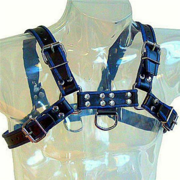 BLUE AND BLACK LEATHER HARNESS CHEST BULLDOG