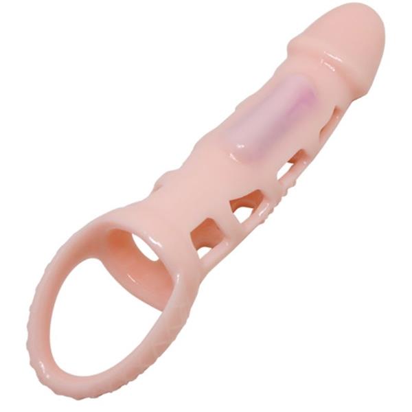 PENIS EXTENDER COVER WITH VIBRATION AND NATURAL STRAP 13.5 CM