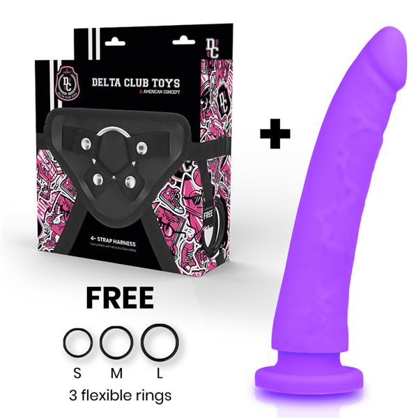 TOYS HARNESS + DONG PURPLE SILICONE 23 CM -O- 4.5 CM
