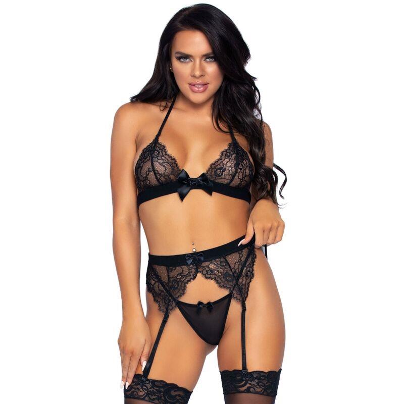 THREE PIECES SET TOP, GARTER BELT AND G-STRING